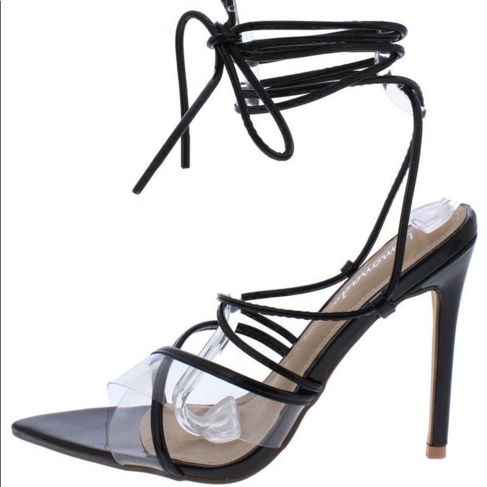 Black Strappy Ankle Wrap Stiletto